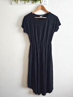 Iconic Luxe Black Midi Dress Women's Small Short Sleeve Stretch Casual USA
